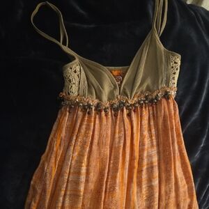 Free People Orange and Tan Boho Dress